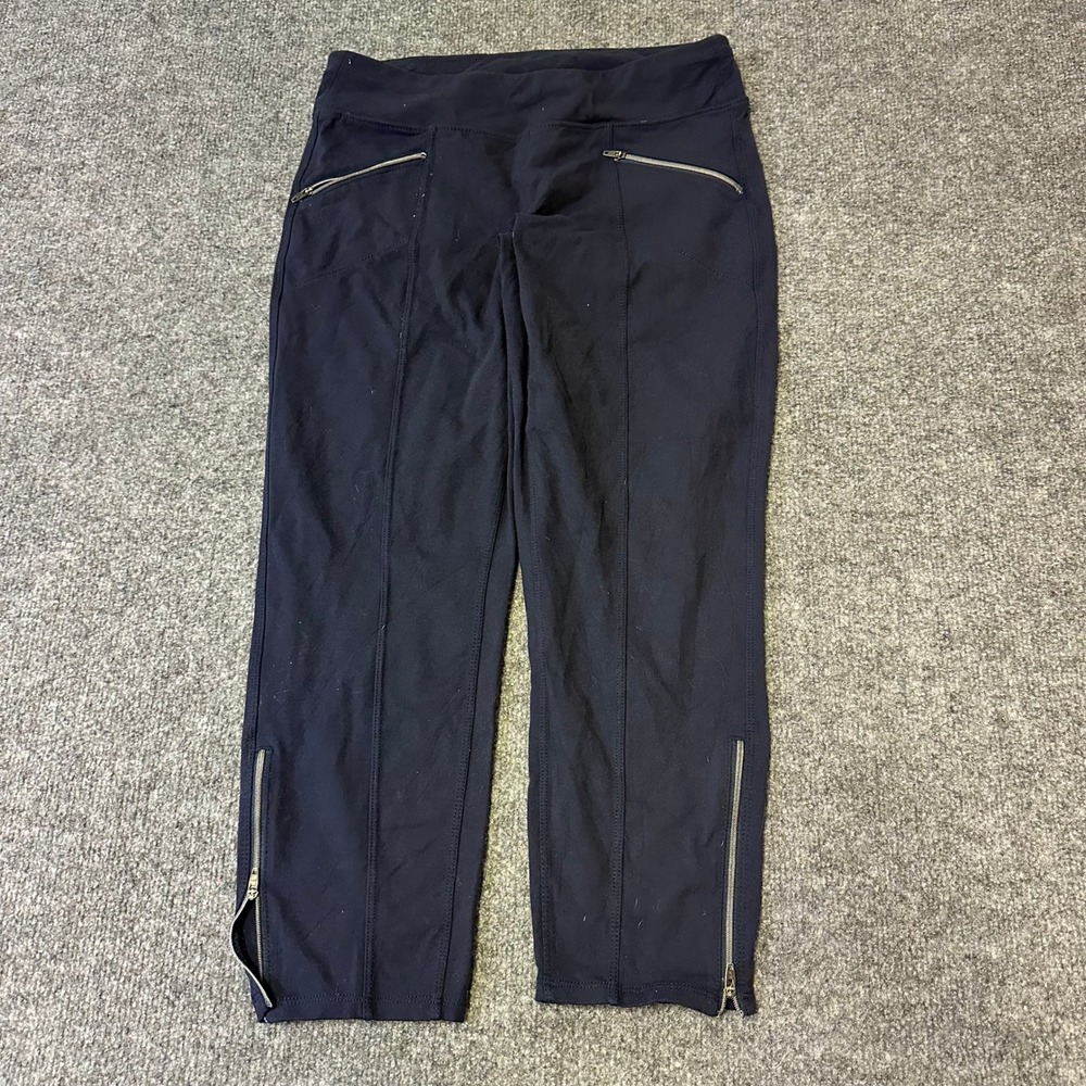 Athleta Pants Womens XS Navy Blue Ankle Zip Slim Fit Front Zip Pockets Stretch